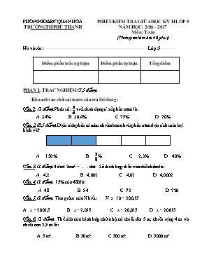 Phiếu kiểm tra giữa học kỳ II lớp 5 năm học 2016 - 2017 môn Toán